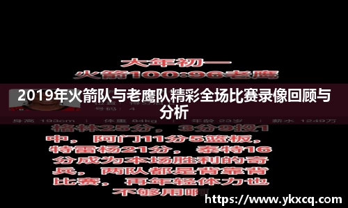 2019年火箭队与老鹰队精彩全场比赛录像回顾与分析